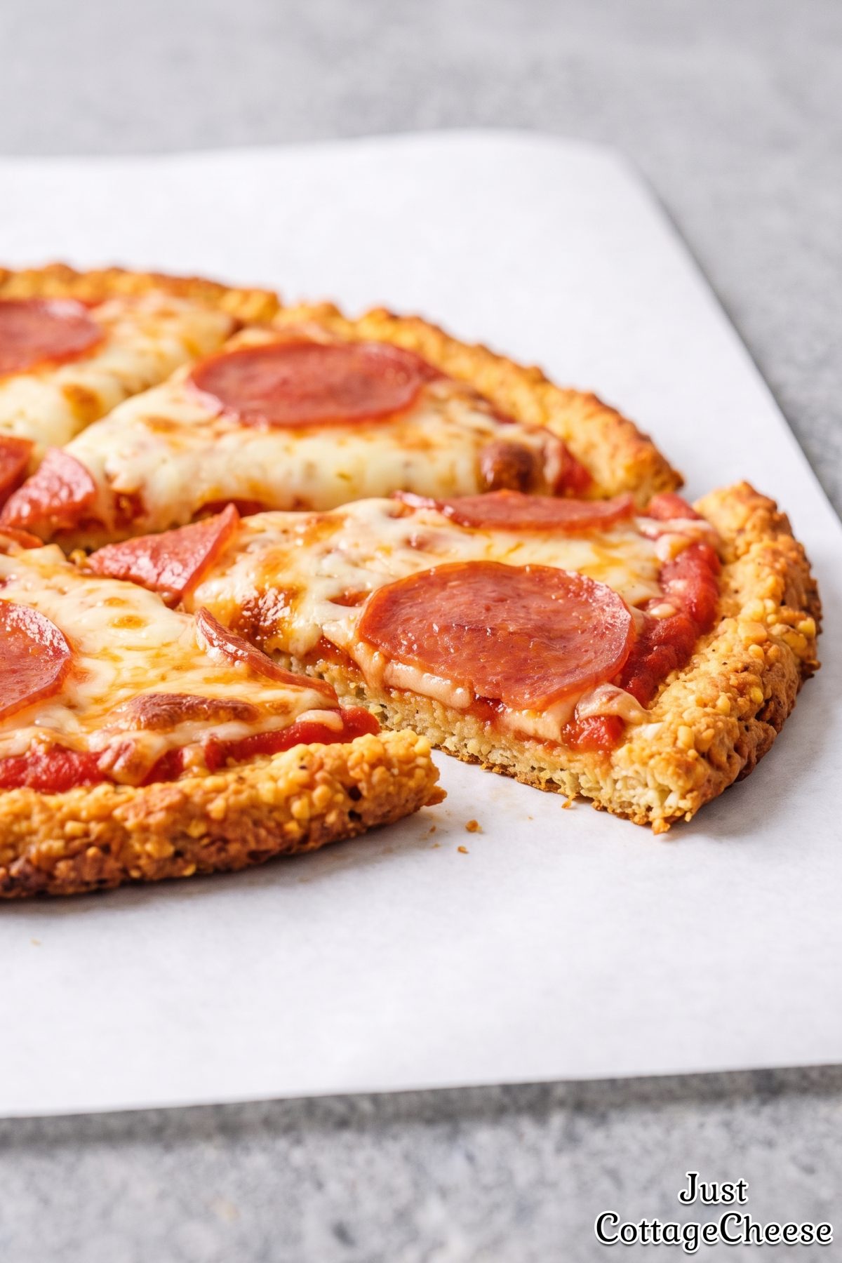 Golden cottage cheese pizza crust