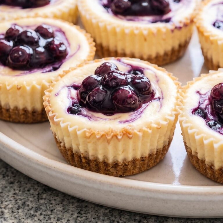 Cottage Cheese Blueberry Swirl Mini Cheesecakes
