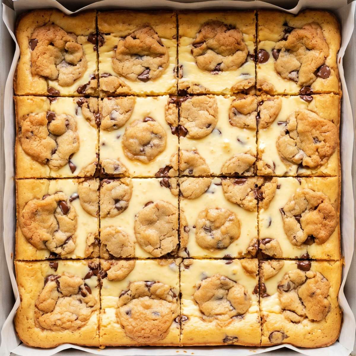 Cottage Cheese Chocolate Chip Cookie Cheesecake Bars