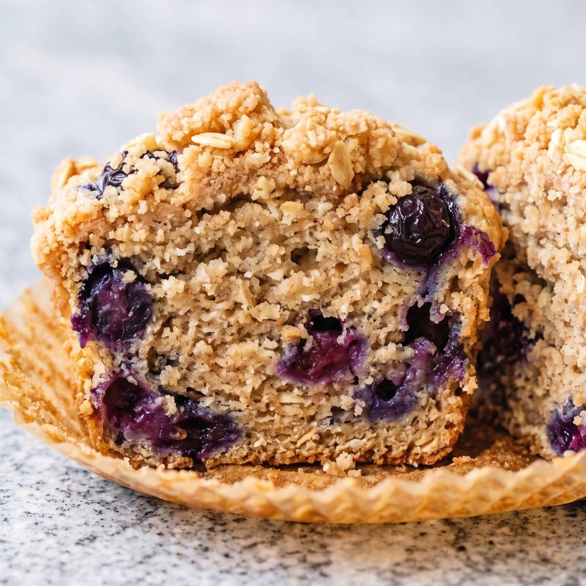 Cottage Cheese Protein Blueberry Crumble Muffins