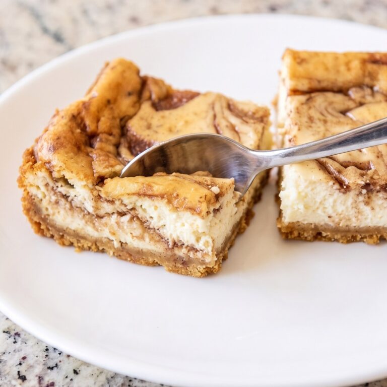 Cottage Cheese Protein Cinnamon Roll Cheesecake Bars