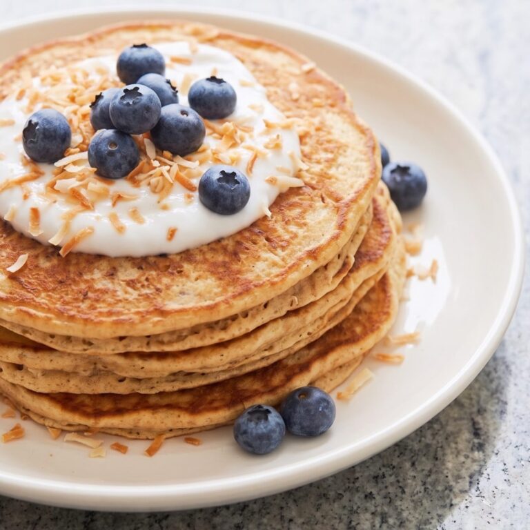 Cottage Cheese Protein Coconut Cream Pancakes