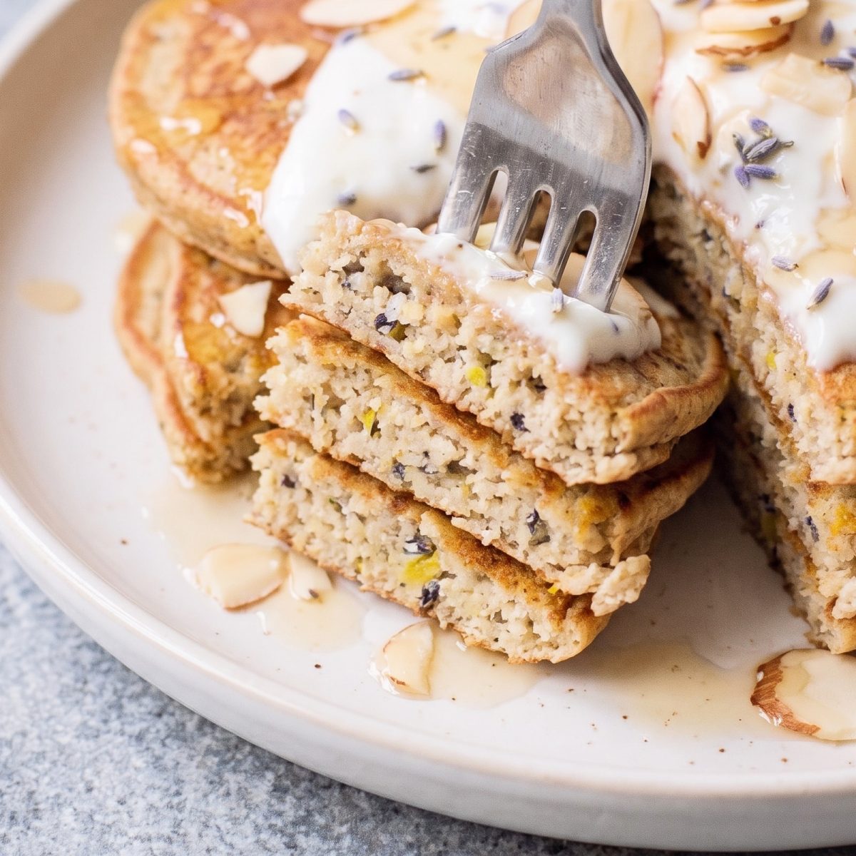 Cottage Cheese Protein Honey Lavender Pancakes