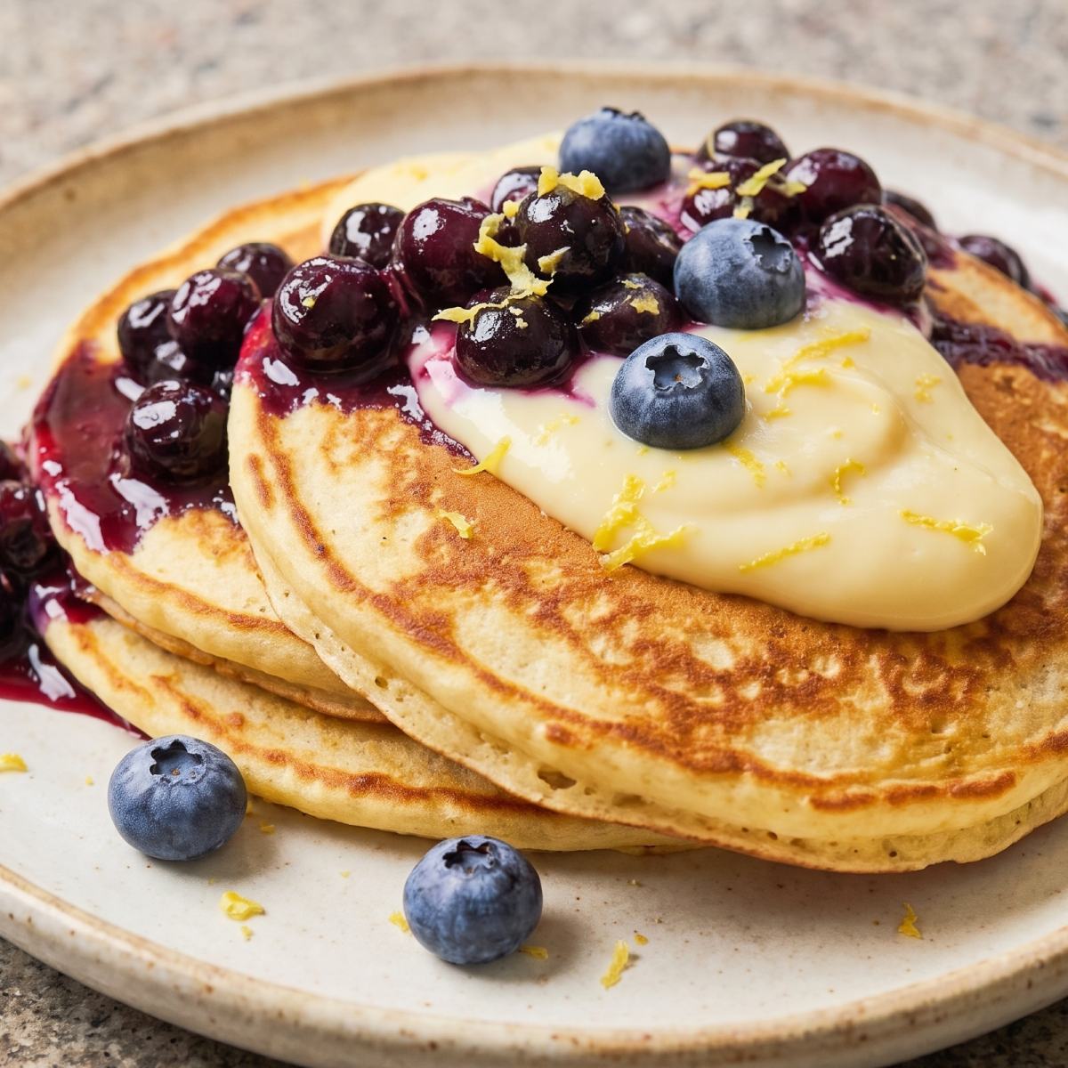 Cottage Cheese Protein Lemon Blueberry Pancakes