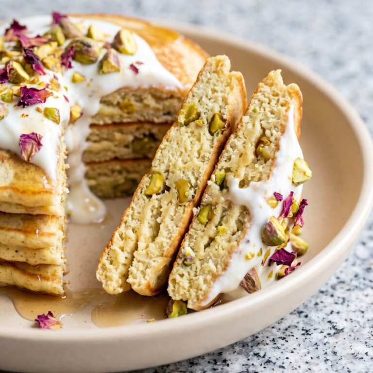 Cottage Cheese Protein Pistachio Rose Pancakes