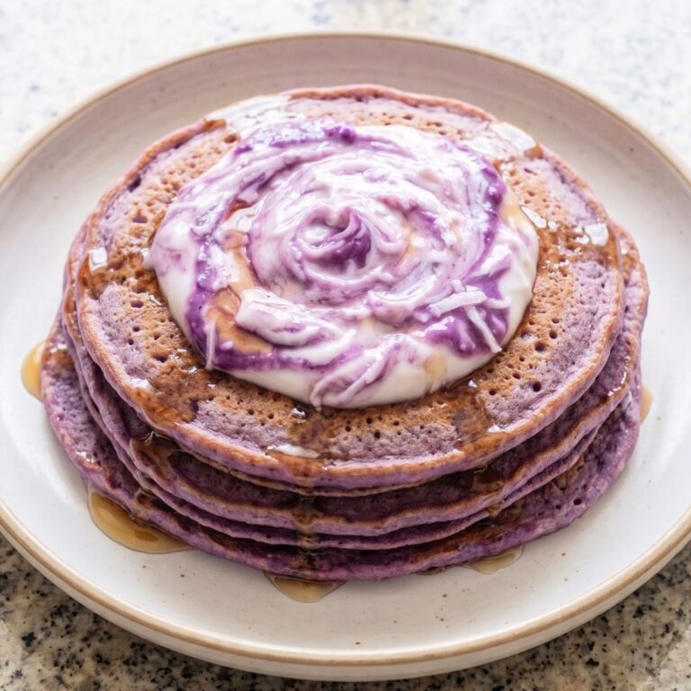 Cottage Cheese Protein Ube Coconut Pancakes