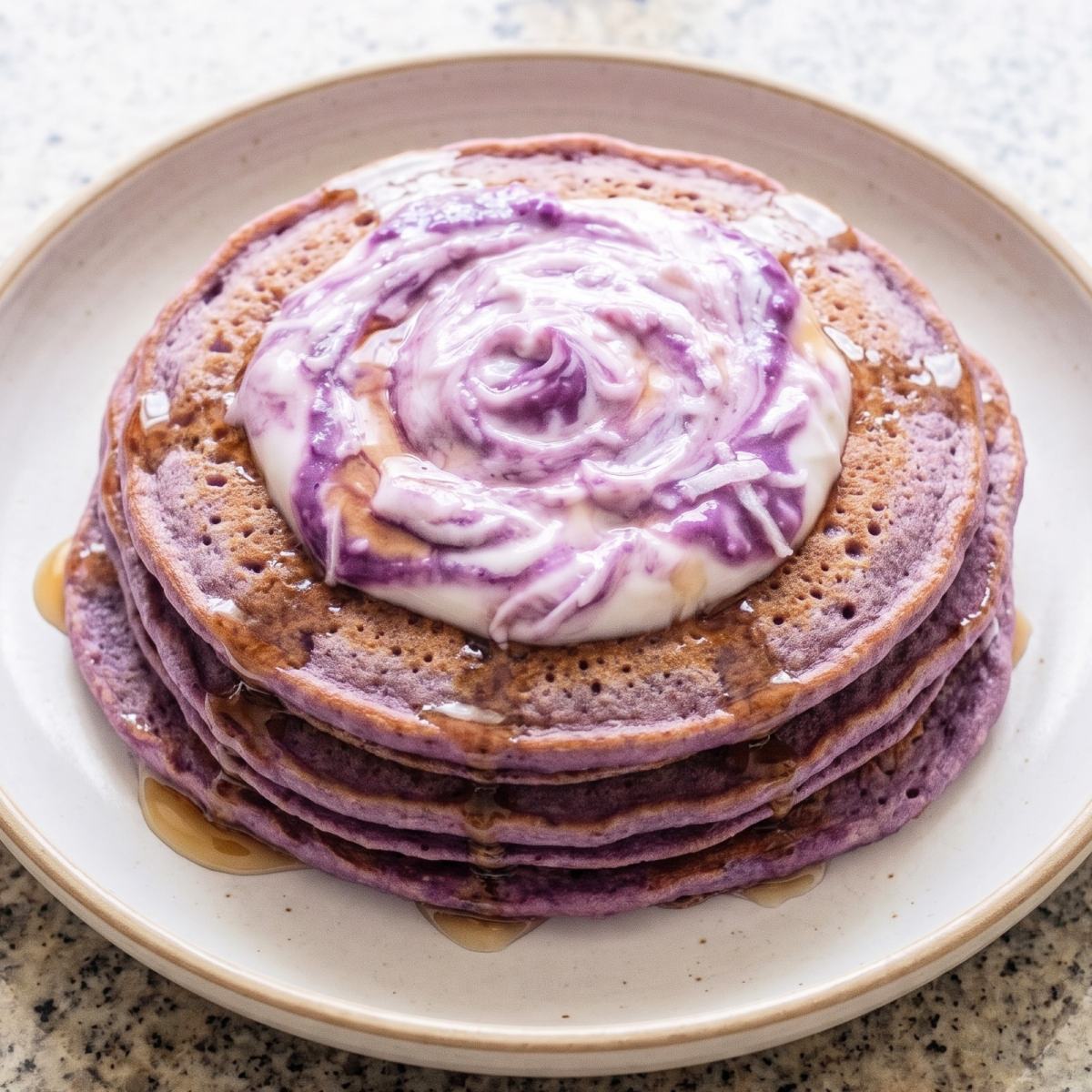 Cottage Cheese Protein Ube Coconut Pancakes