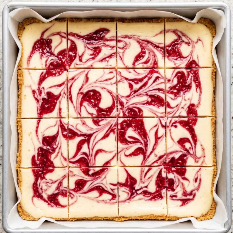 Cottage Cheese Raspberry Swirl Cheesecake Bars
